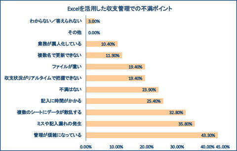 Excelを活用した収支管理での不満ポイントに関するアンケートのグラフ